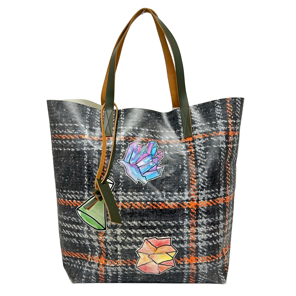 【中古】MARNI(マルニ) トートバッグ 黒×白×マルチ なめし革