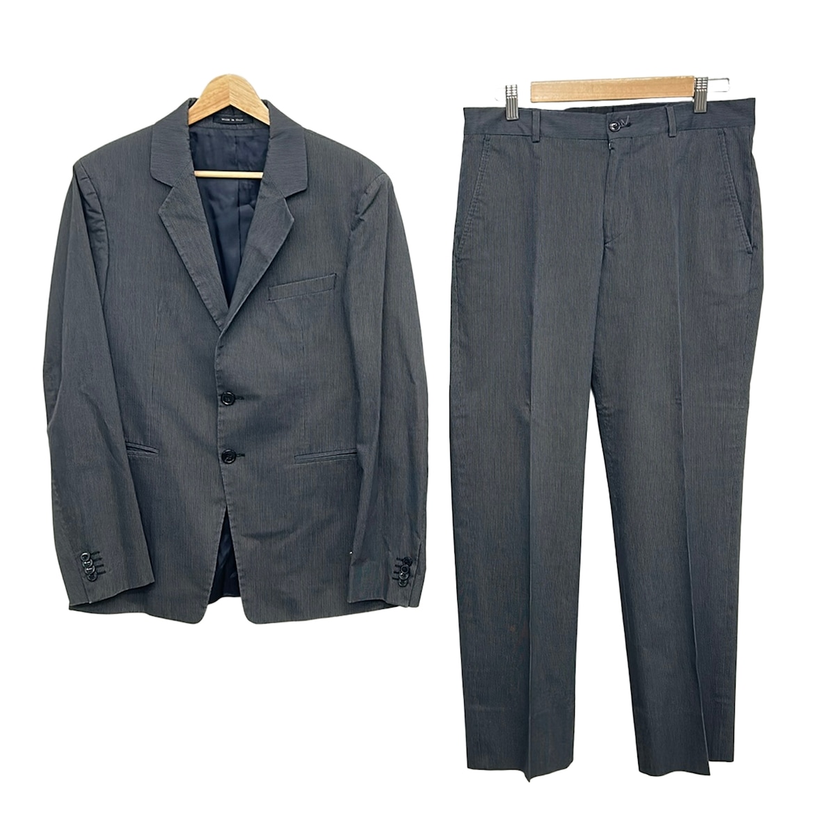 【中古】EMPORIOARMANI(エンポリオアルマーニ) シングル背広 縞模様 うす暗い薄墨色×白
