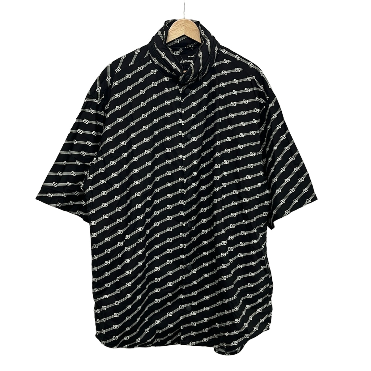 【中古】BALENCIAGA(バレンシアガ) 半袖プルオーバー BBロゴタイプ/ボンネット納める可 黒×白