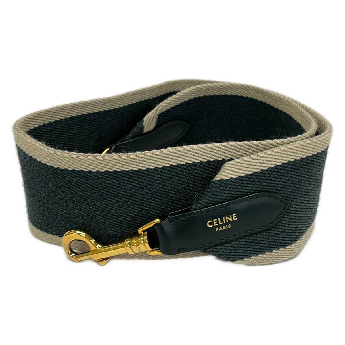 【中古】CELINE(セリーヌ) ストラップ 緑であること×ベージュ×ゴールド なめし革