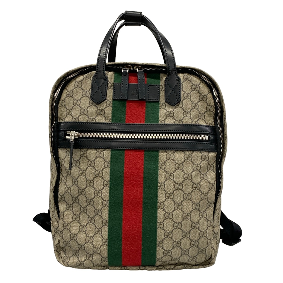 【中古】GUCCI(グッチ) ホンブルグ帽GGスプリーム うしろ側風呂敷き包み 背嚢 薄墨色ベージュ×うす暗い薄墨色×マルチ なめし革
