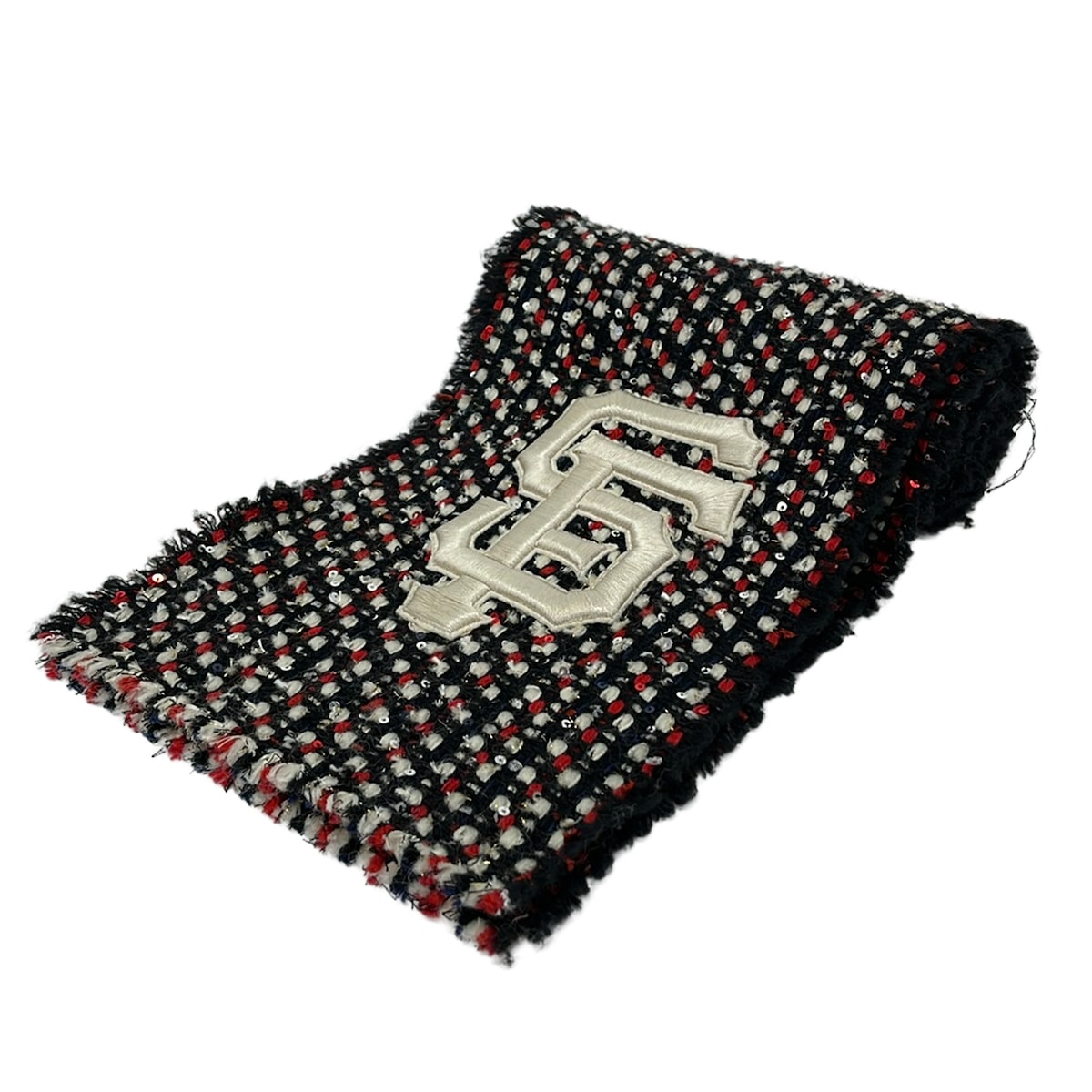 【中古】GUCCI(グッチ) 消音装置 MLB共同研究/サンフランシスコジャイアンツ/スパンコール 黒×赤いこと×マルチ 綿織物、羊毛
