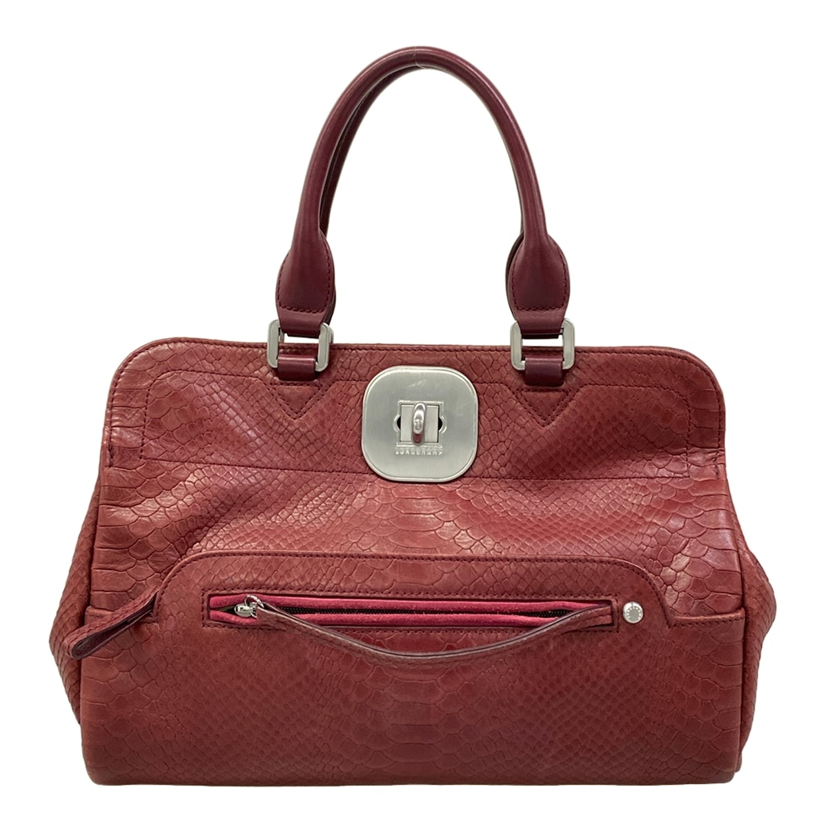 【中古】LONGCHAMP(ロンシャン) ハンドバック 型押し産業 ボルドーワイン なめし革