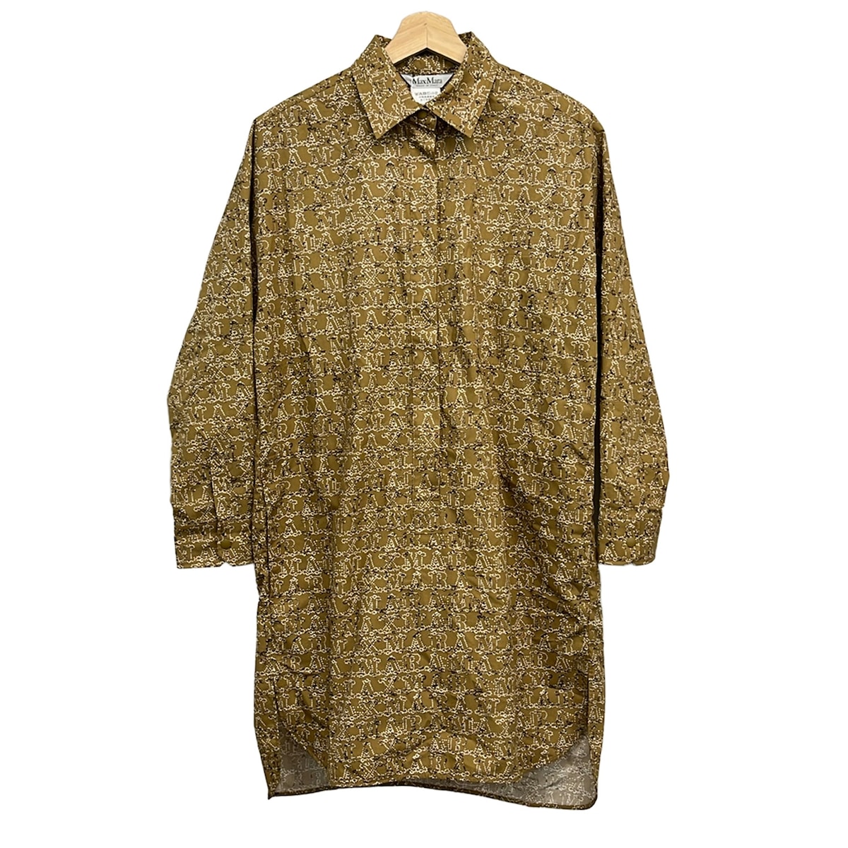 【中古】Max Mara(マックスマーラ) 衣装 レギュラー色合い/長袖/ひざ丈/シャツワンピ カーキ×象牙色×うす暗い赤銅色