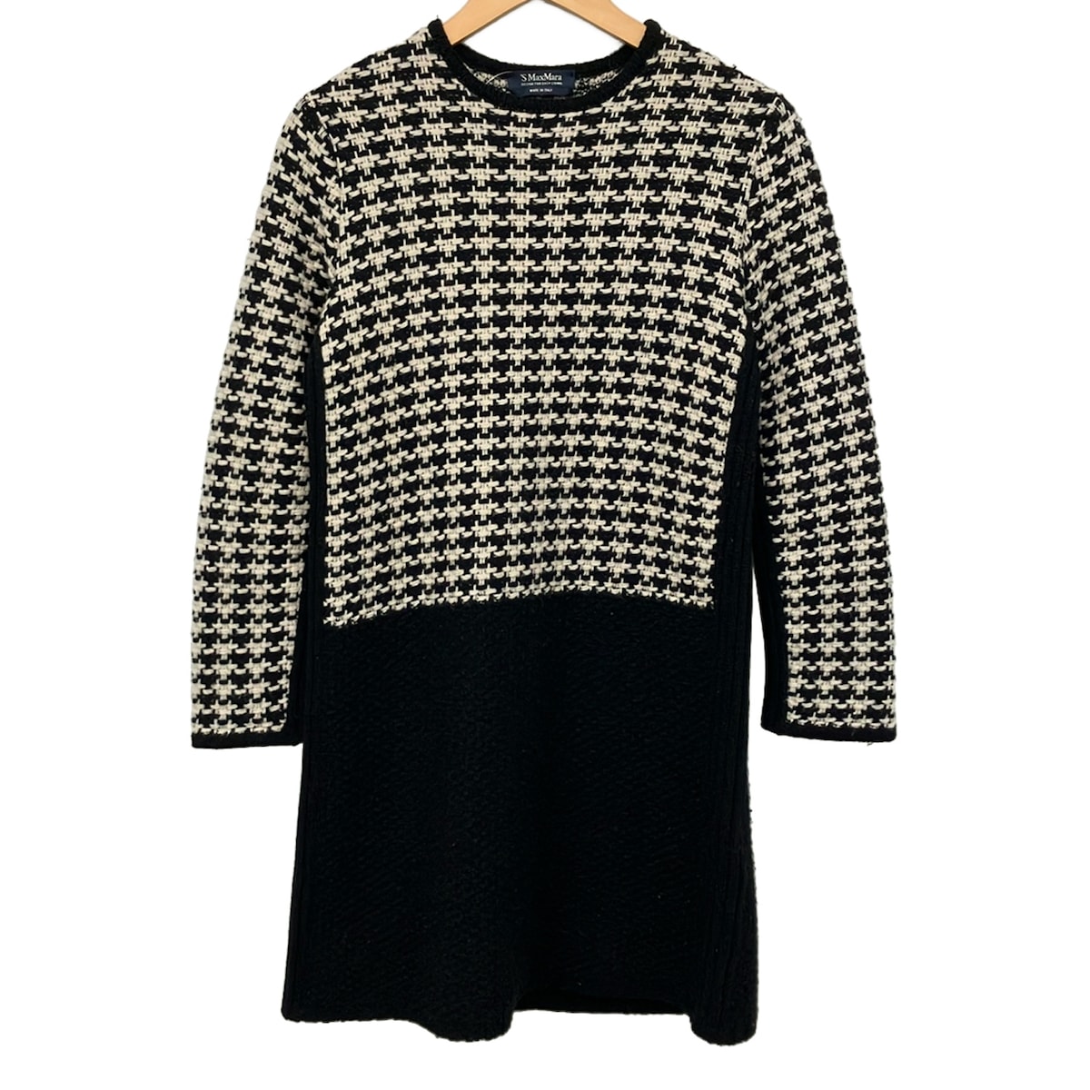 【中古】S Max Mara(マックスマーラ) 衣裳 労働者の一団のど首/長袖/ひざ丈/編み物 黒×象牙色