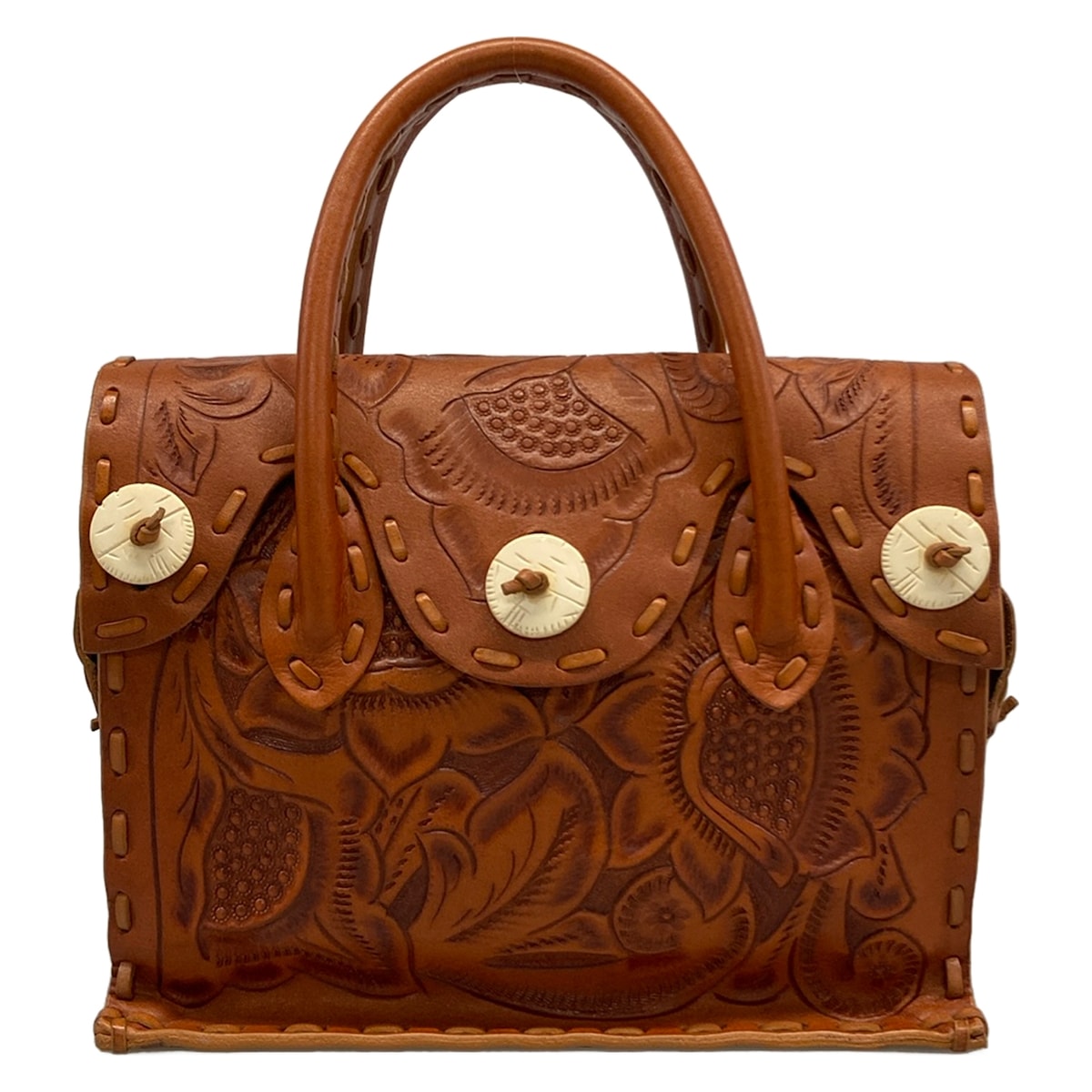 【中古】Carving Tribes(カービングトライブス) ハンドバック 型押し産業 赤銅色×うす暗い赤銅色 なめし革