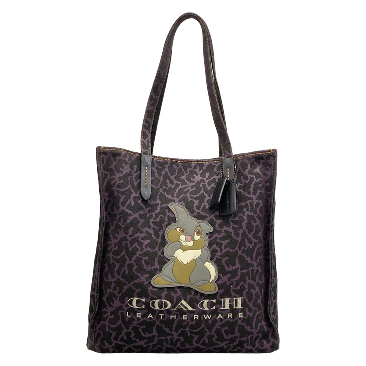【新着】【中古】COACH(コーチ職) トートバッグ ディズニーコラボ 黒×パープル×マルチ なめし革