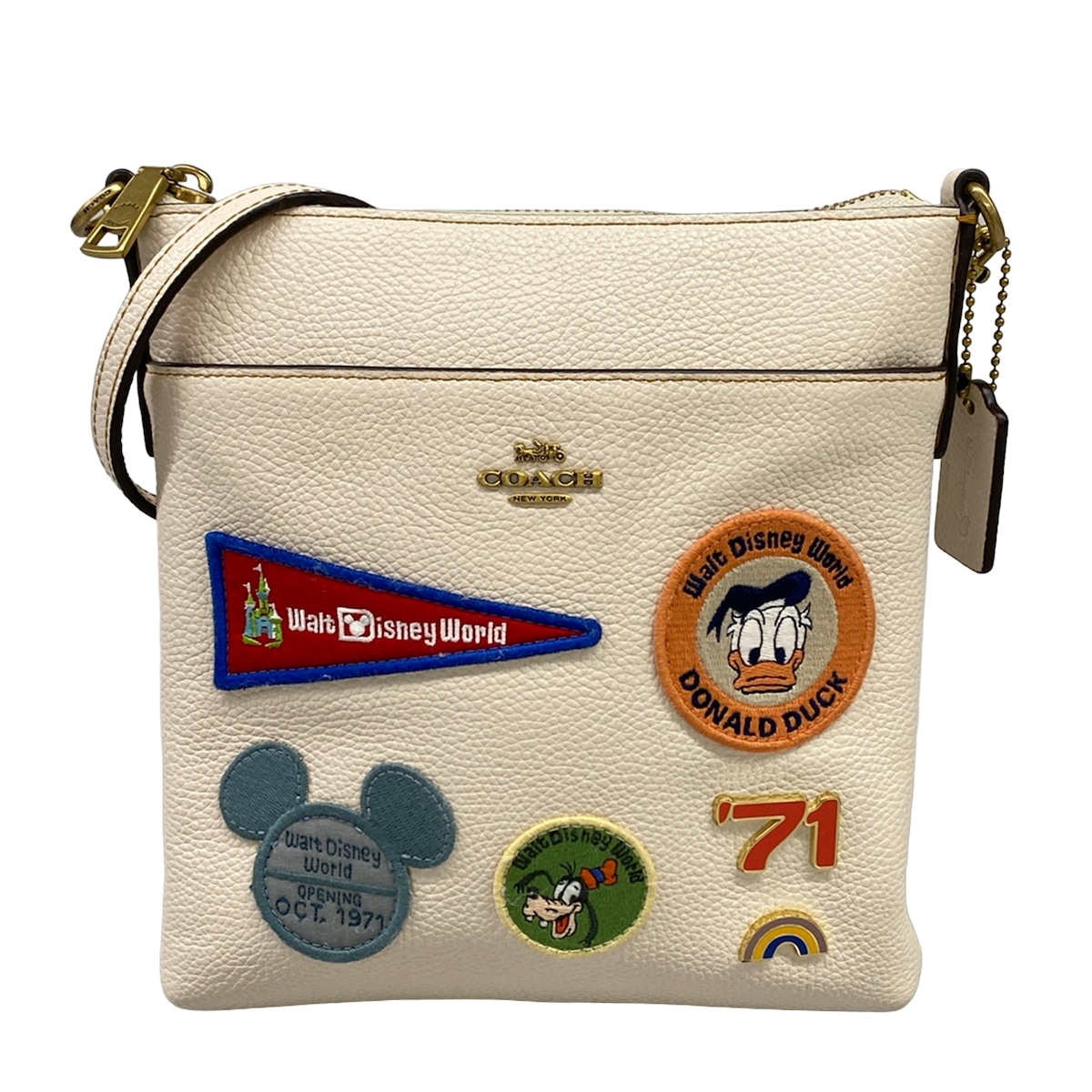 【中古】COACH(コーチ) キット メッセンジャー クロスボディ ウィズ パッチ ショルダーバッグ ディズニーコラボ ライトベージュ×レッド×マルチ レザー|ブランディア 店