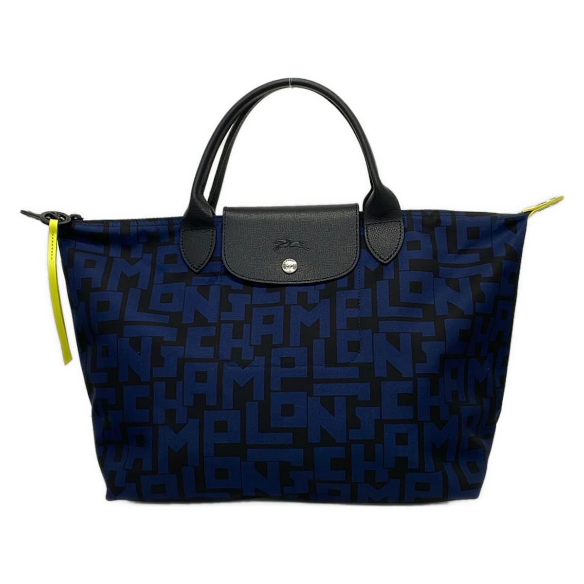 【中古】LONGCHAMP(ロンシャン) ル・プリアージュLGP ハンドバック 黒×米国海軍×黄色 なめし革