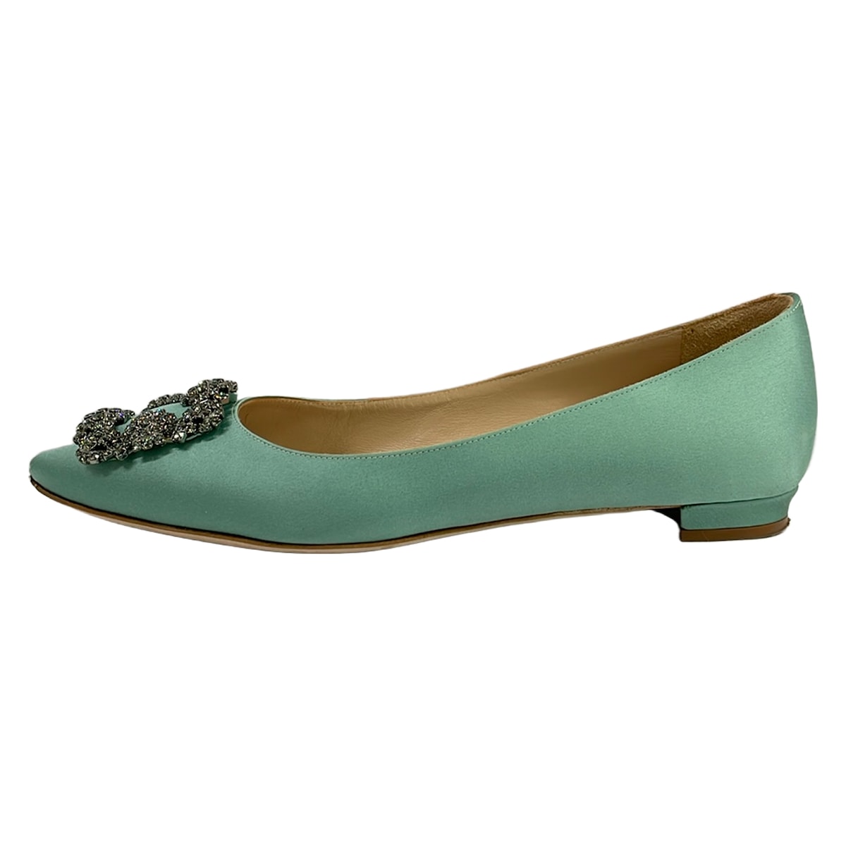 【中古】MANOLO BLAHNIK(マノロブラニク) 木目細かシューズ 生産ライン石ころ ライトグリーン