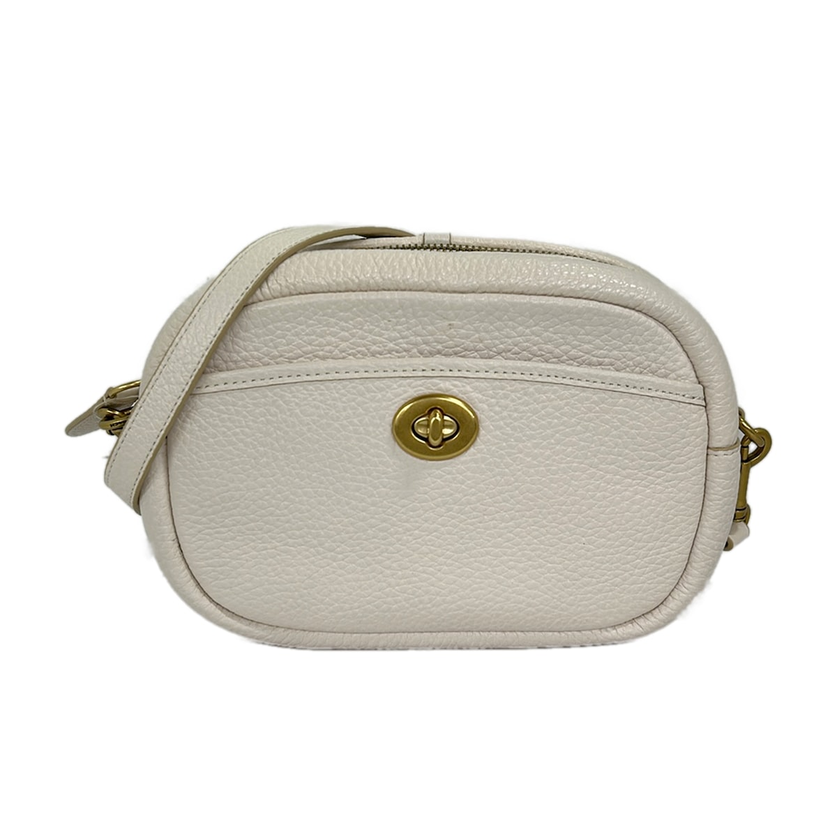 【中古】COACH(コーチ職) 写真器 御徒面子 ショルダーバッグ 同盟罷業一巡り着脱可/曲がったがけ/ミニ御徒面子 象牙色 なめし革