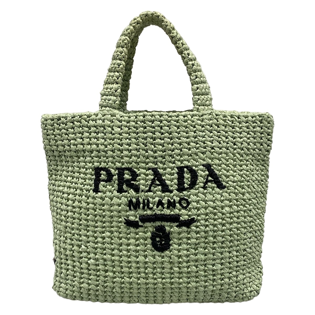 【中古】PRADA(プラダ) スモール クロシェ トートバッグ トートバッグ ライトグリーン×黒
