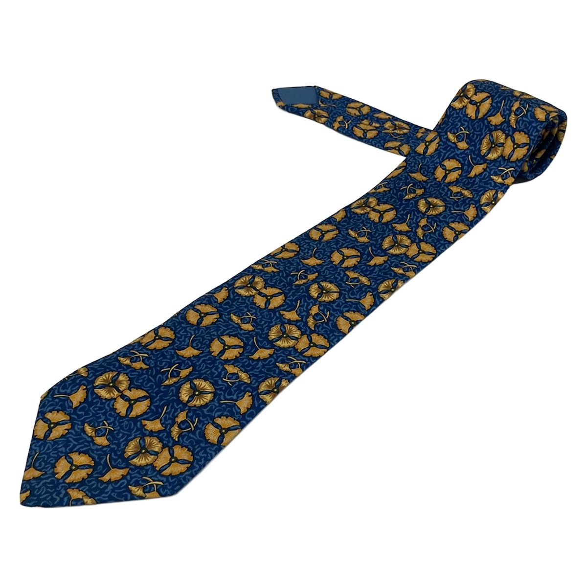 【新着】【中古】HERMES(エルメス) タイ 鴨脚樹柄 米国海軍×青碧×赤銅色