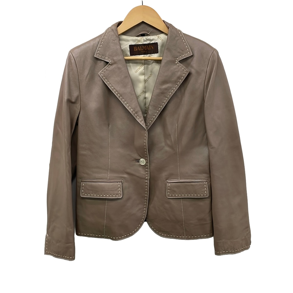 【中古】BALMAIN(バルマン) 上衣 長袖/なめし革/編み目/秋 点火装置赤銅色