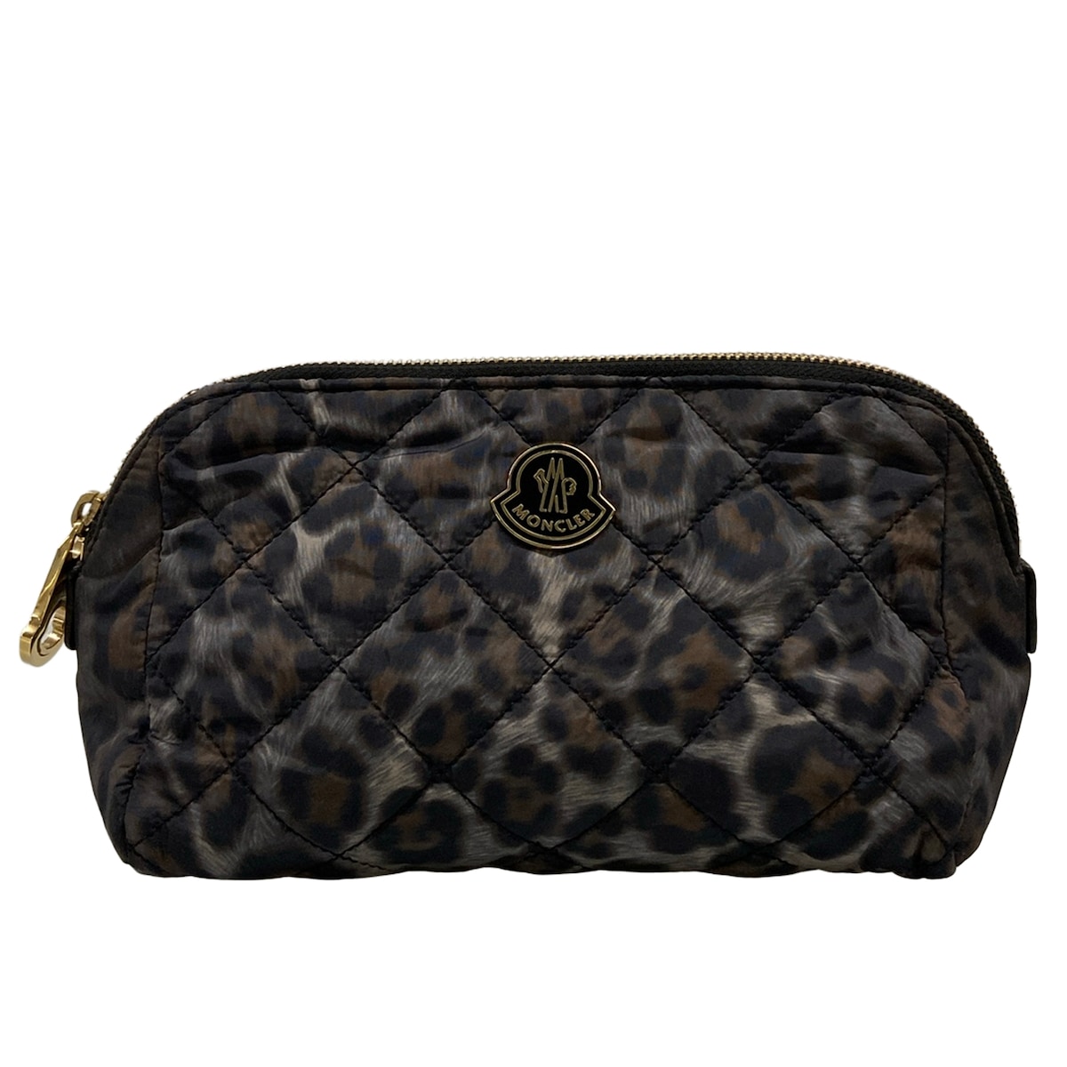 【新着】【中古】MONCLER(モンク軌跡) 合財袋 豹柄/キルティング 薄墨色×黒×赤銅色