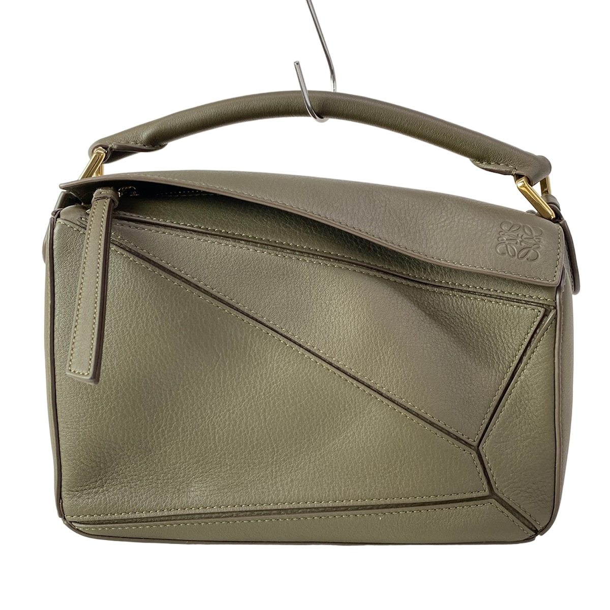 【中古】LOEWE(ロエベ) 謎あわせ御徒面子 スモール ハンドバック カーキ なめし革