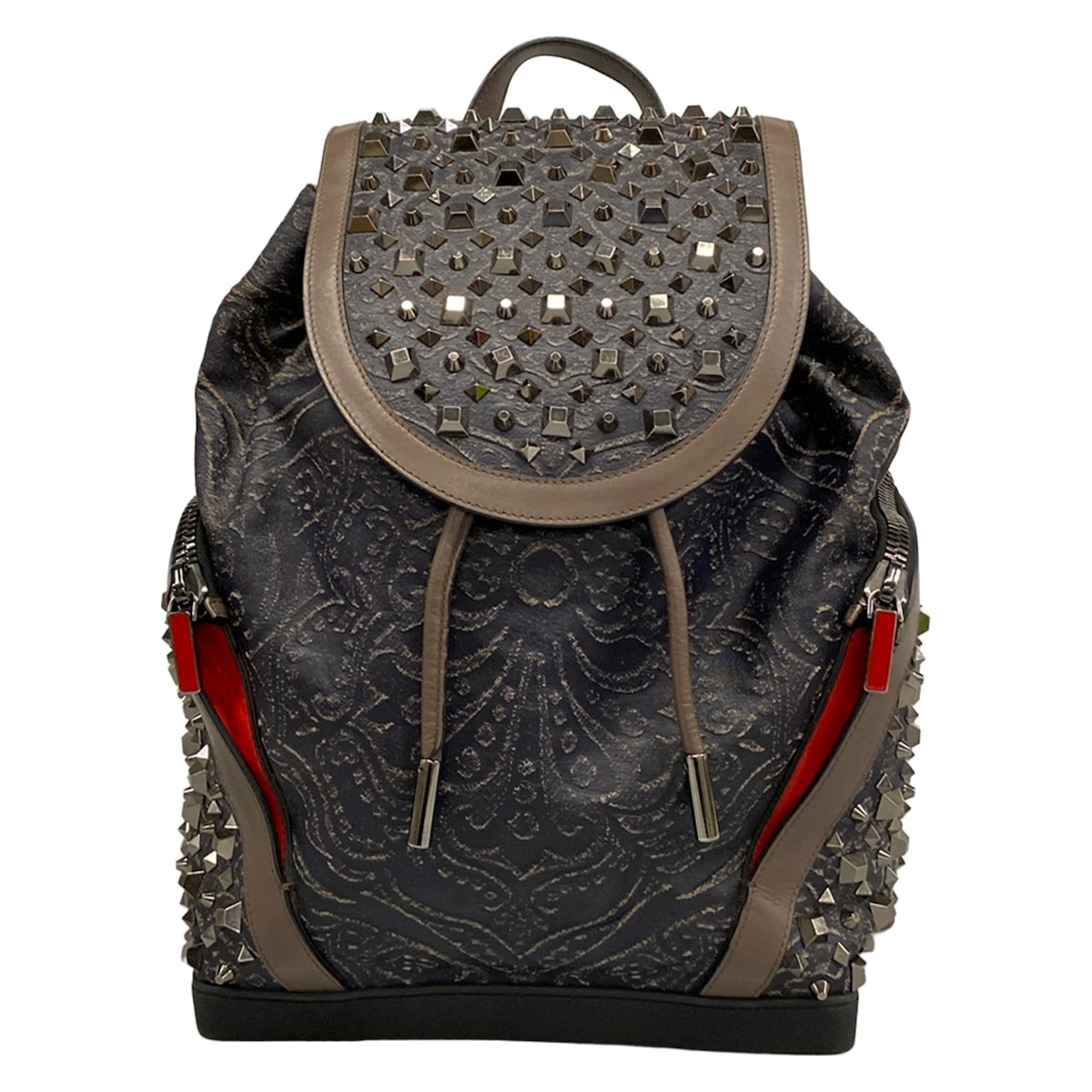 【中古】CHRISTIAN LOUBOUTIN(クリスチャンルブタン) エクスプローラファンクバックパック 背嚢 スタッズ 黒×赤銅色 なめし革