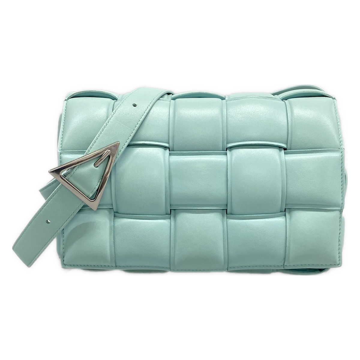 【中古】BOTTEGA VENETA(ボッテガヴェネタ) パデッド テープ ショルダーバッグ 点火装置青色 なめし革