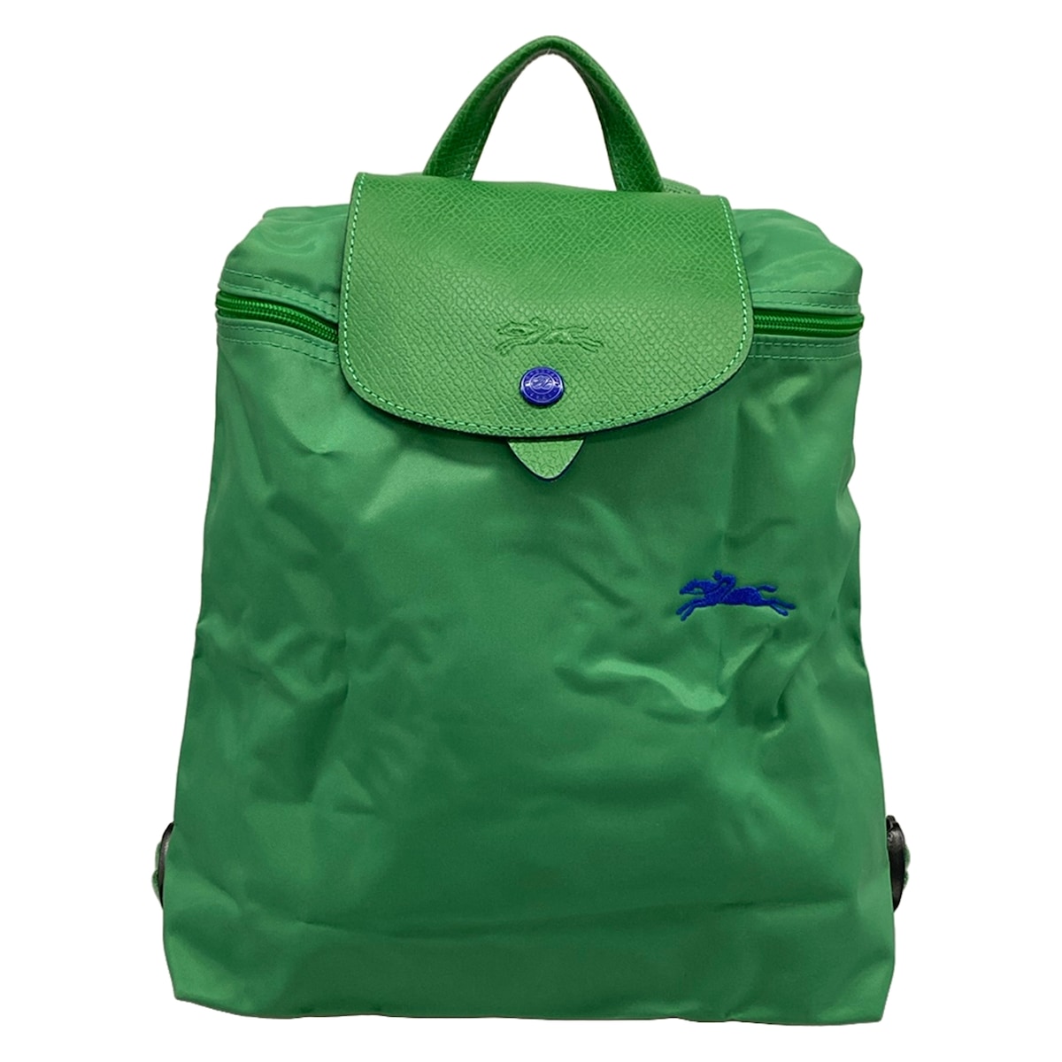 【中古】LONGCHAMP(ロンシャン) ル・プリアージュクラブ 背嚢 折りたたみ 緑であること×青み なめし革