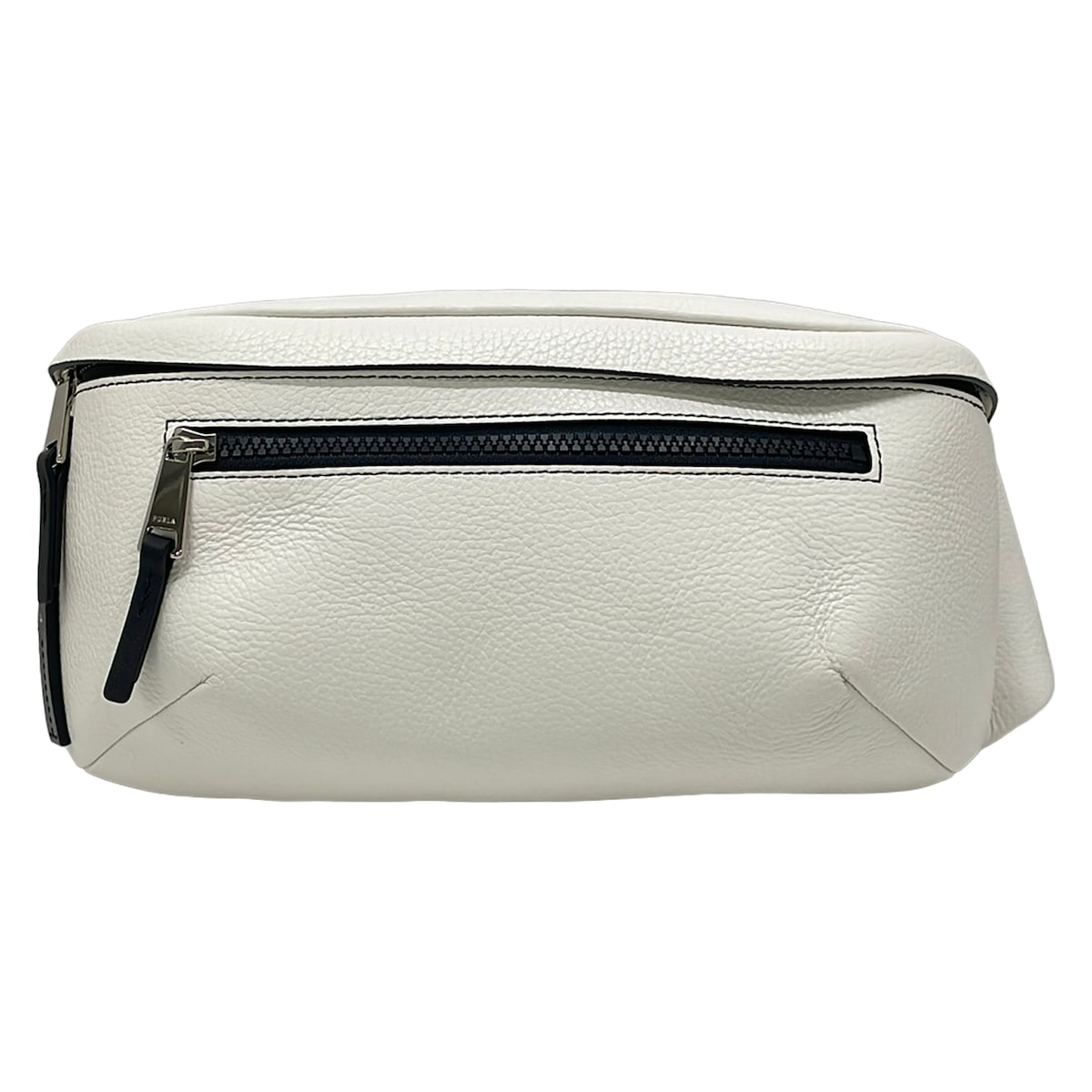 【中古】FURLA(フルラ) 酉の方角合財袋 白×黒 なめし革