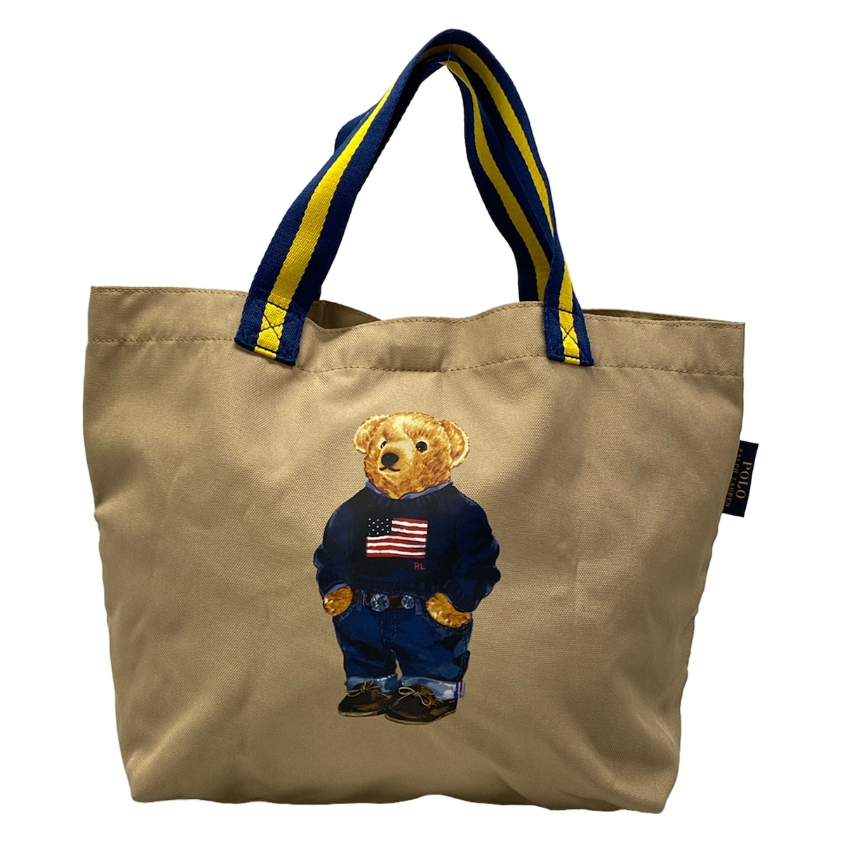 【新着】【中古】POLObyRalphLauren(ポロラルフローレン) トートバッグ 熊/ポロベア/折りたたみ ベージュ×ダークネイビー×マルチ