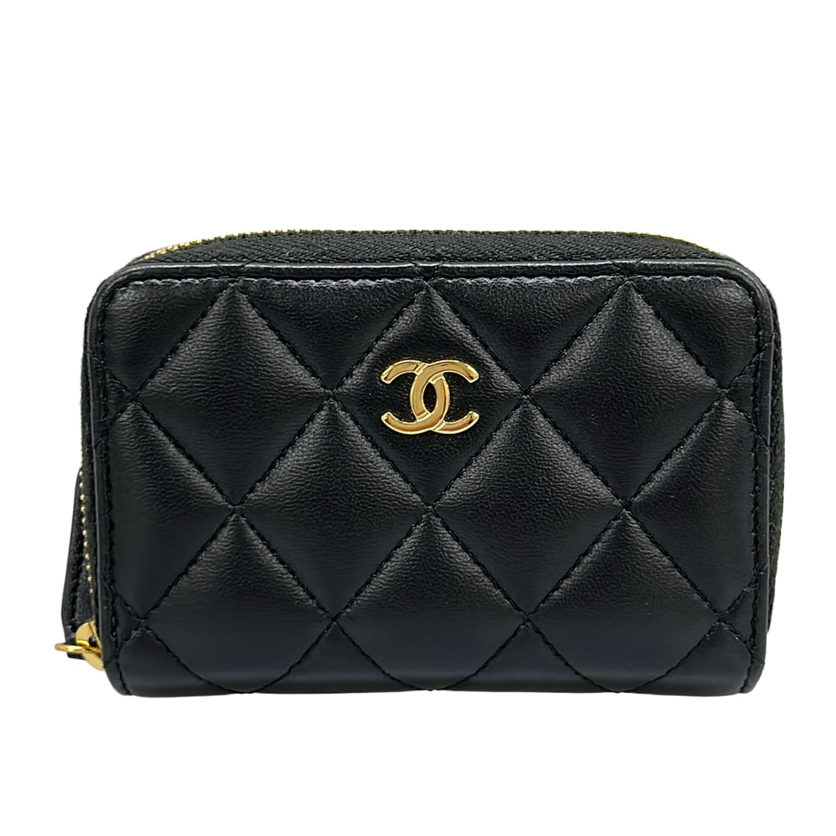 【中古】CHANEL(シャネル) マトラッセ コインケース ゴールド金具/ココマーク/ラウンドチャック 黒 子ヒツジ素はだ