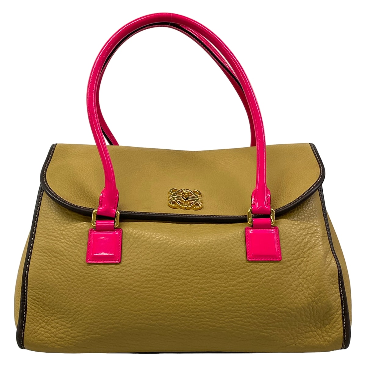 【中古】LOEWE(ロエベ) アラモ/オロ ショルダーバッグ ORO ベージュ×うす暗い赤銅色×サクラ色 なめし革