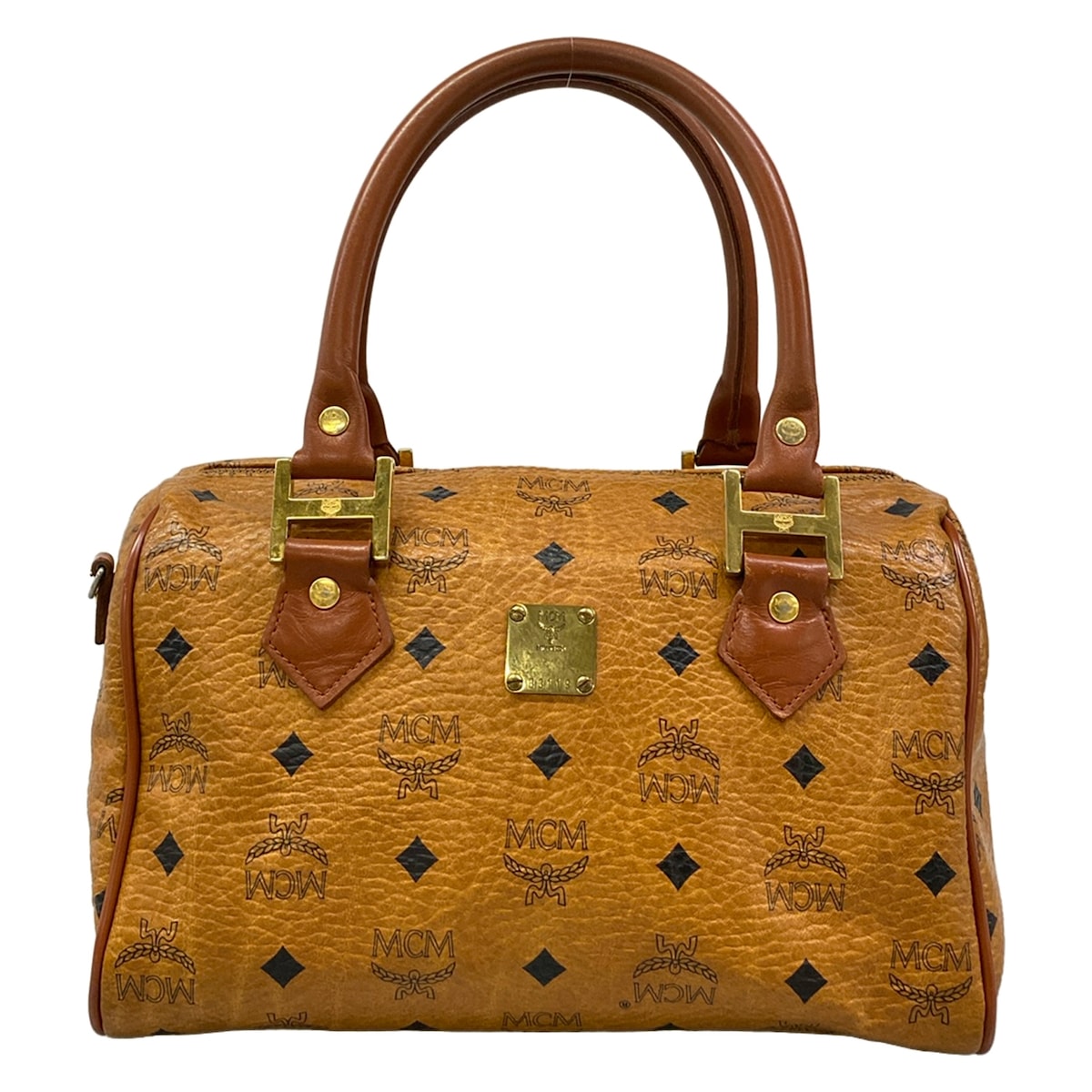 【中古】MCM(エムシーエム) ハンドバック ミニ豆の町 赤銅色×暗然たる赤銅色