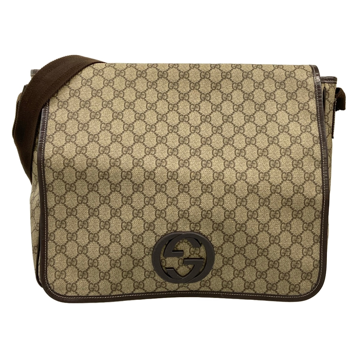 【中古】GUCCI(グッチ) インターロッキングG/GGスプリーム ショルダーバッグ ベージュ×エボニー×うす暗い赤銅色 なめし革