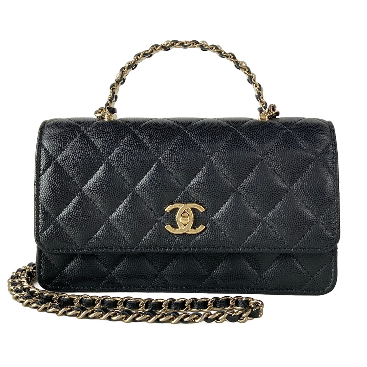 【新着】【中古】CHANEL(シャネル) マトラッセ クラッチペダル御徒面子 2way/ビジューハンドルチェーン/ゴールド金具 黒