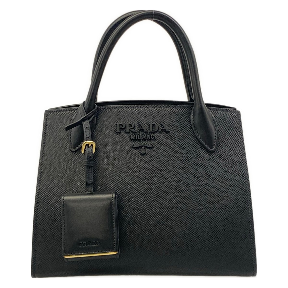 【中古】PRADA(プラダ) 白黒御徒面子 ハンドバック 黒 なめし革