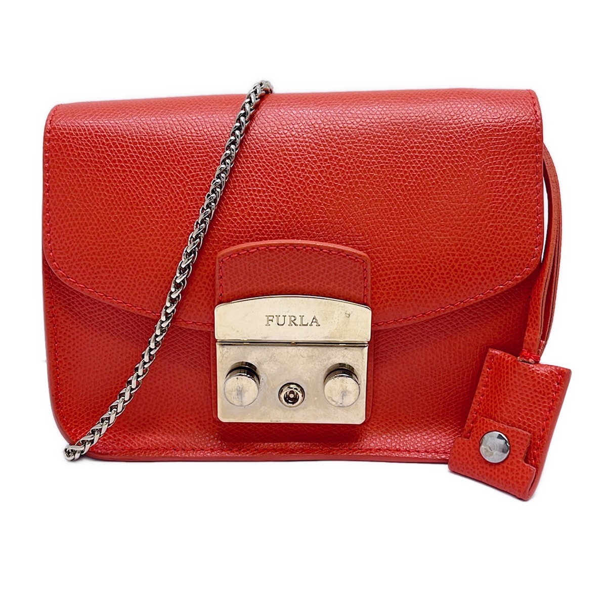 【新着】【中古】FURLA(フルラ) 中心地 ショルダーバッグ チェーン店肩部/同盟罷工さあ美着脱可/ミニ御徒面子 サクラ色 なめし革