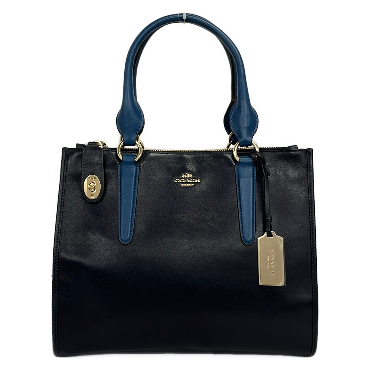 【新着】【中古】COACH(コーチ職) クロスビー 持ちはこび櫂 トートバッグ 型押し製作 ダークネイビー×青み なめし革