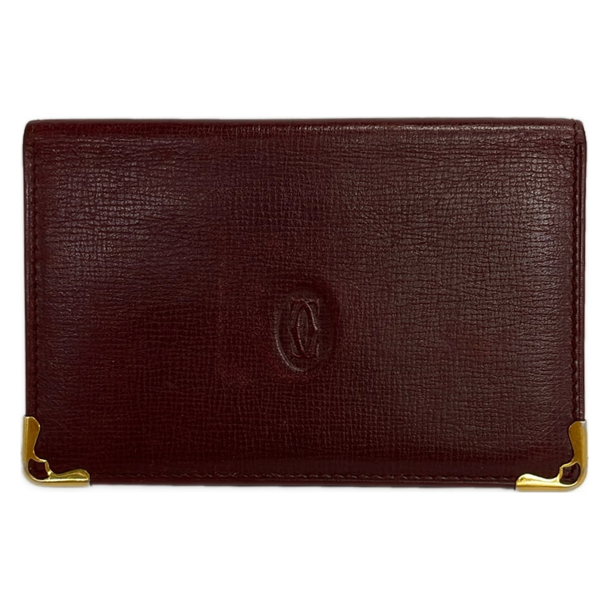 【新着】【中古】Cartier(カルティエ) 帆柱生産ライン 通り手形入れもの ボルドーワイン×ゴールド なめし革