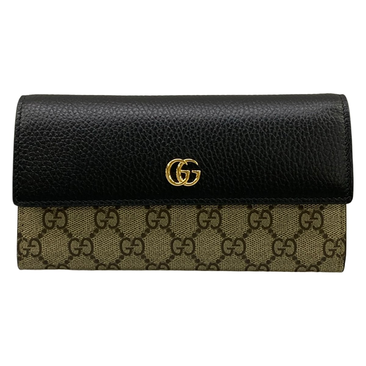 【中古】GUCCI(グッチ) GGマーモント コンチネンタルウォレット 長紙入れ ベージュ×うす暗い赤銅色×黒 なめし革