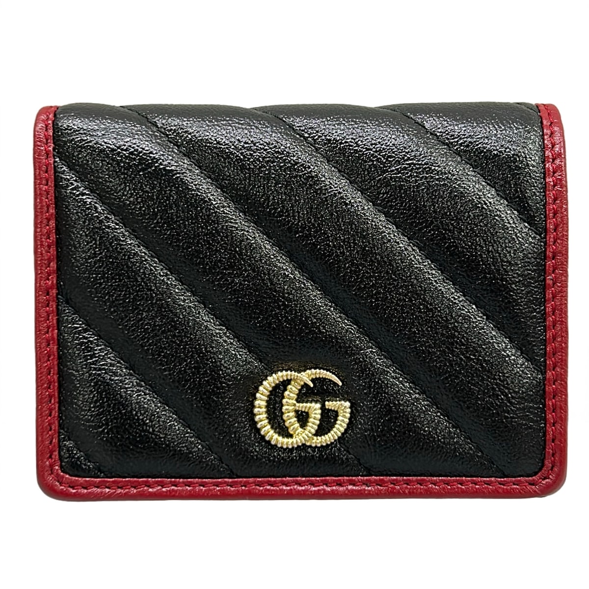 【中古】GUCCI(グッチ) GGマーモント/歌留多入れもの ウォレット 2つ折り紙入れ 黒×ボルドーワイン なめし革