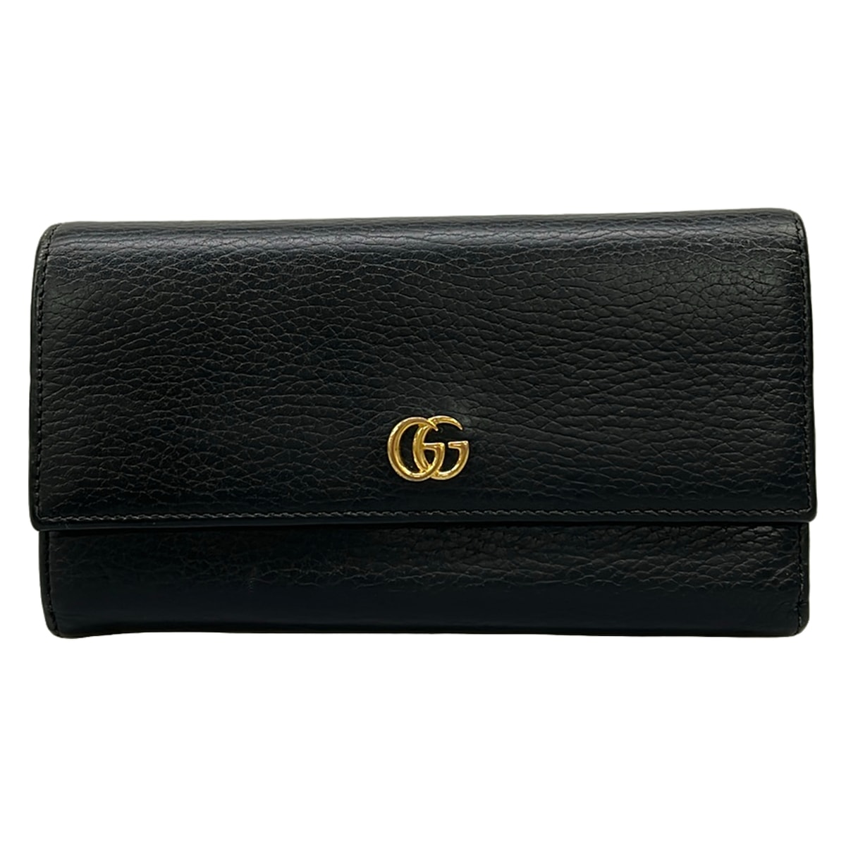 【中古】GUCCI(グッチ) ダブルG コンチネンタルウォレット/GGマーモント 長金入れ 黒 なめし革