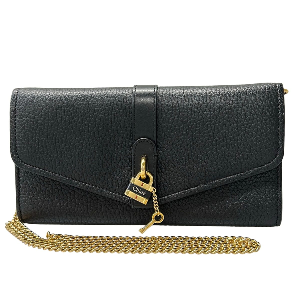 【中古】Chloe(クロエ) アビー 銭入れ チェーンウォレット/同盟罷業さあ美着脱可 黒 なめし革