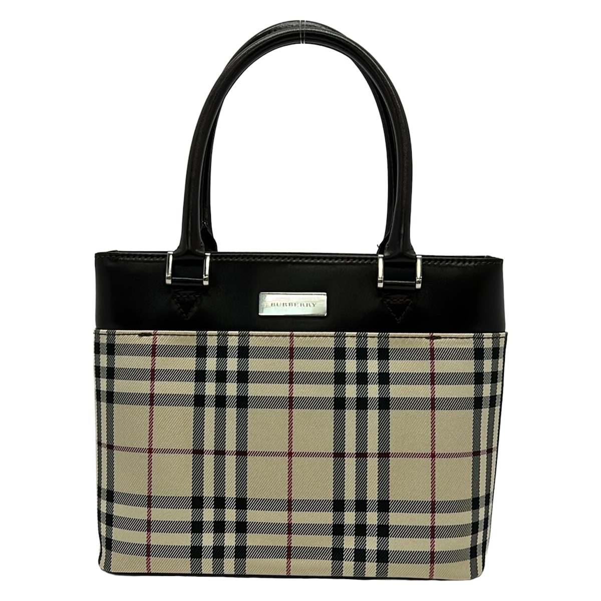 【新着】【中古】BURBERRY/Burberry(バーバリー) ハンドバック 照合のしるし柄 ベージュ×黒×マルチ なめし革