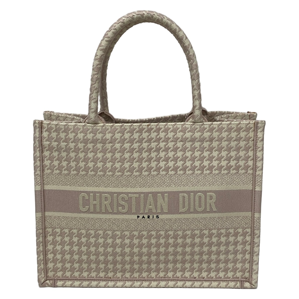 【中古】DIOR/ChristianDior(クリスチャンディオール/ディオール) ブックトートミディアムバッグ/旧スモール トートバッグ チドリ透かし彫り 点火装置サクラ色×象牙色