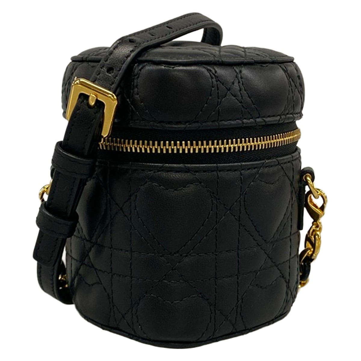 【中古】DIOR/ChristianDior(クリスチャンディオール/ディオール) Dior Caro (クリスチャンディオール カロ)  マイクロ ヴァニティ ショルダーバッグ ミニ御徒面子/チェーンショルダーストラップ着脱可/ハートカナージュ 黒 子ヒツジ素はだ
