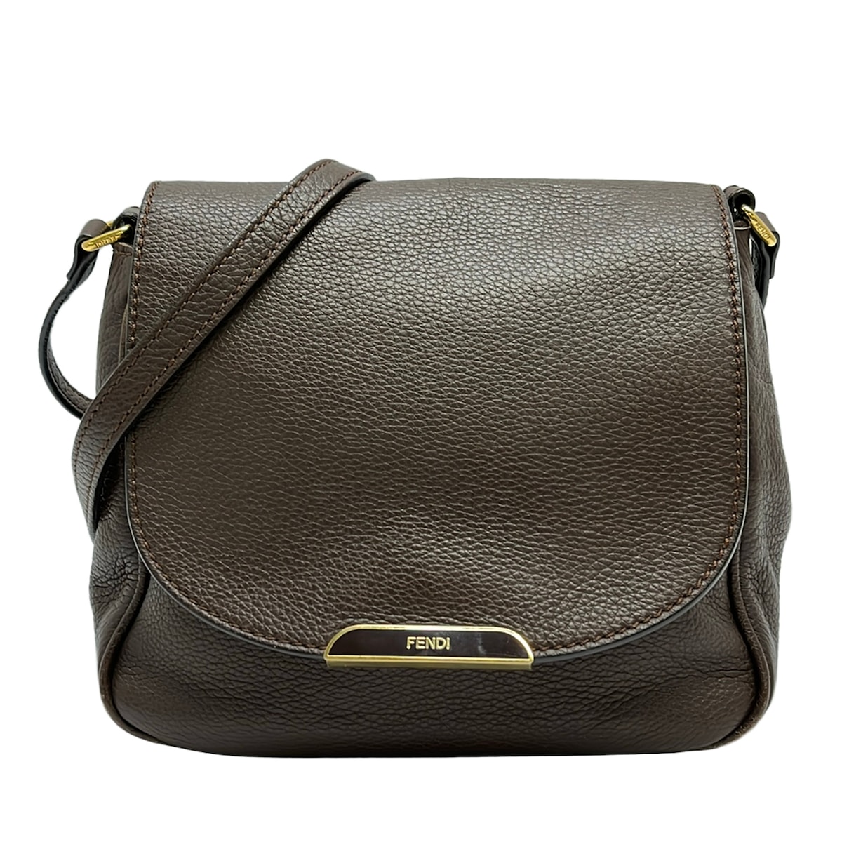 【中古】FENDI(フェンディ) ショルダーバッグ うす暗い赤銅色 なめし革