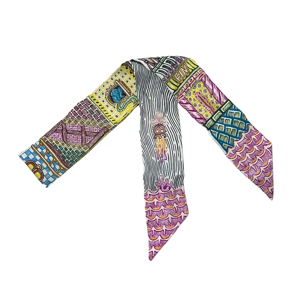 【新着】【中古】HERMES(エルメス) ツイロバート・エドワード・リー えり巻き シュロの葉えり巻き/SUPER SILK QUEST 緑であること×黄色×マルチ