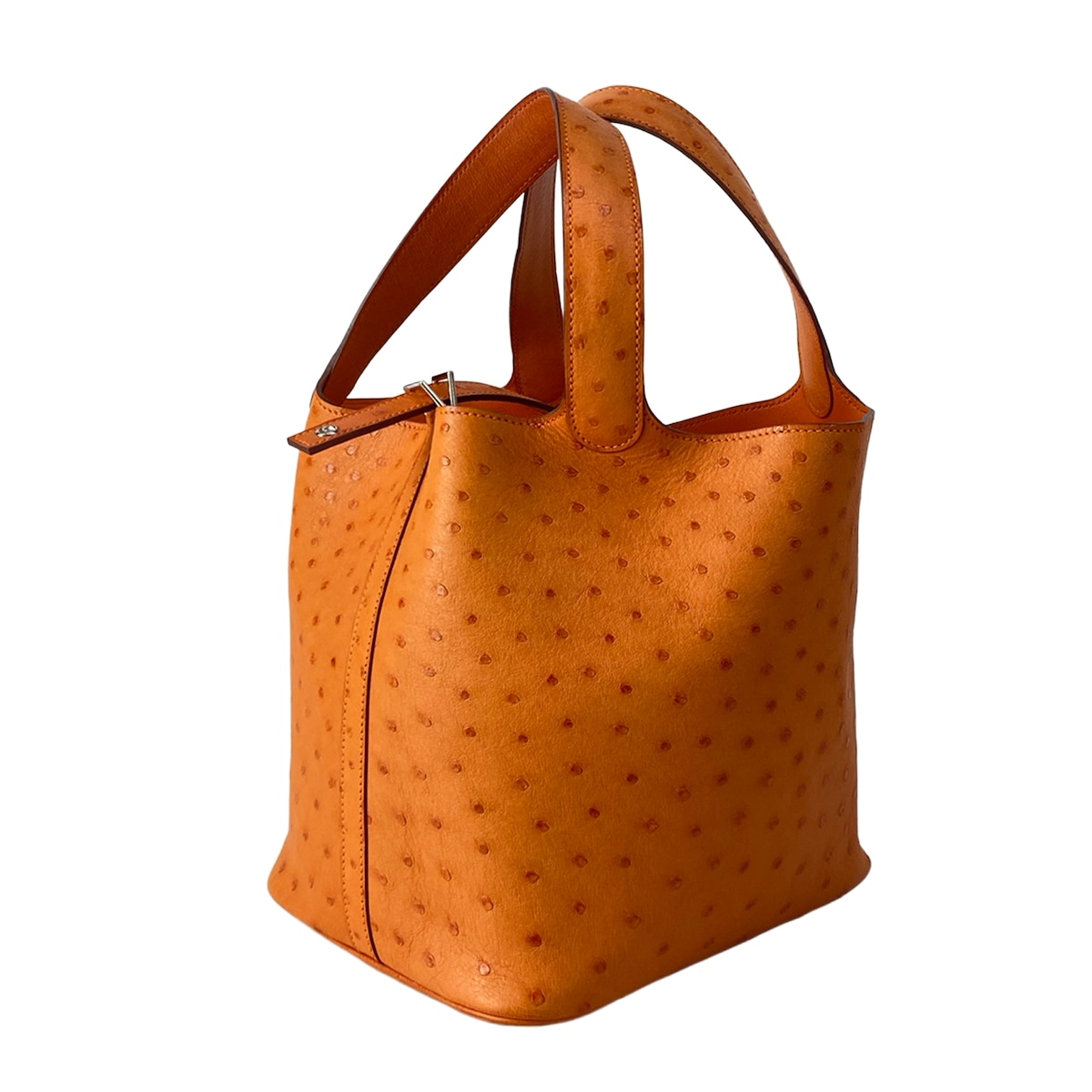 【新着】【中古】HERMES(エルメス) ピコタン鍵を掛けるMM ハンドバック しろがね色金具 タンジェリン