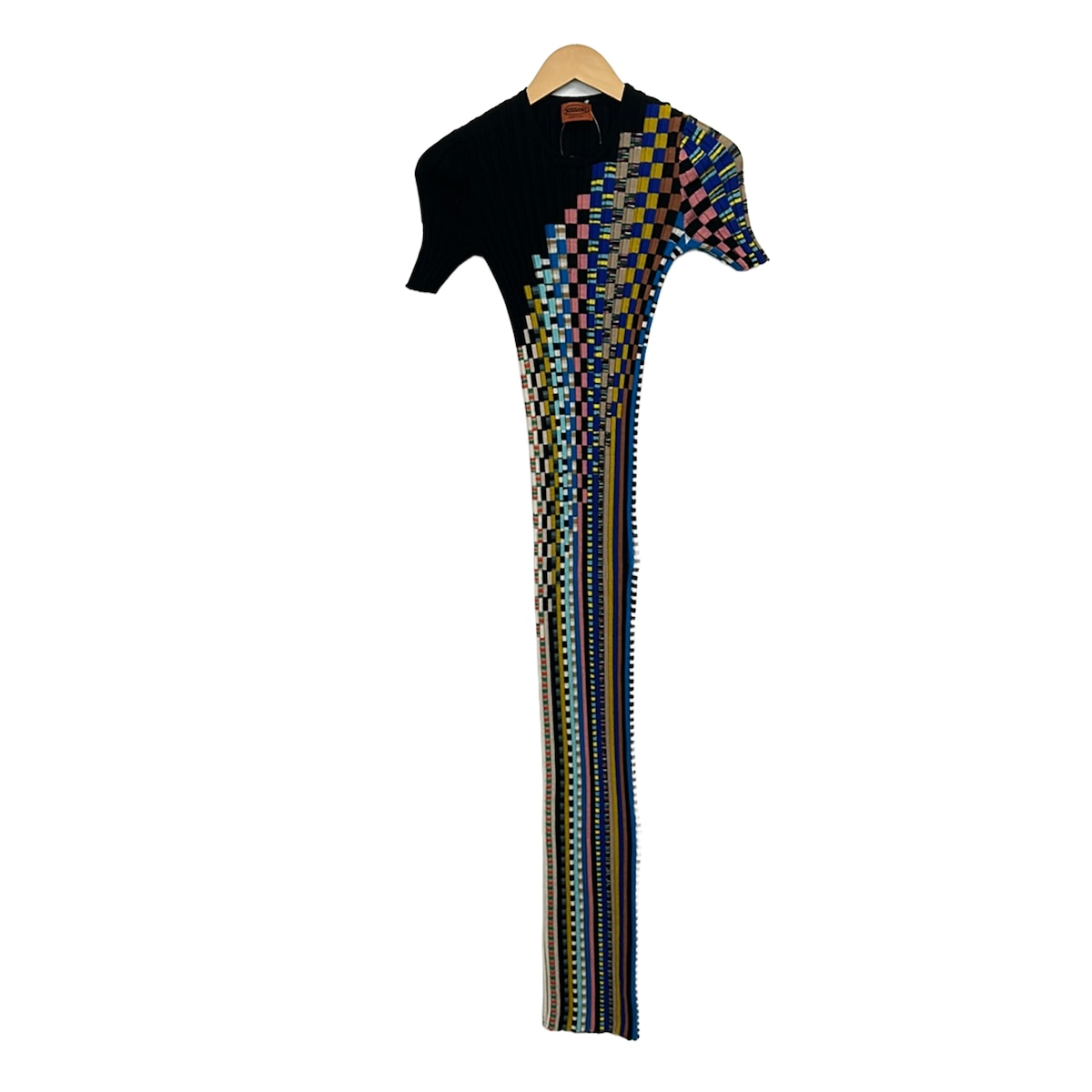 【中古】MISSONI(ミッソーニ) 衣装 半袖/マキシ丈/縞模様/間借り人/編み物 黒×青色×マルチ
