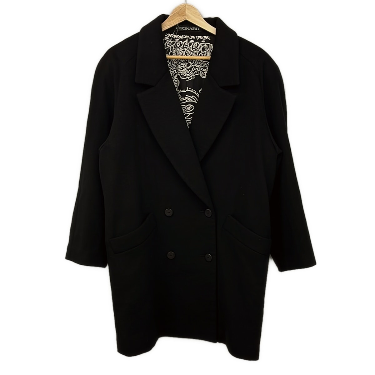 【中古】LEONARD(レオナール) 厚地の外套 長袖/肩パッド/冬 ダークネイビー