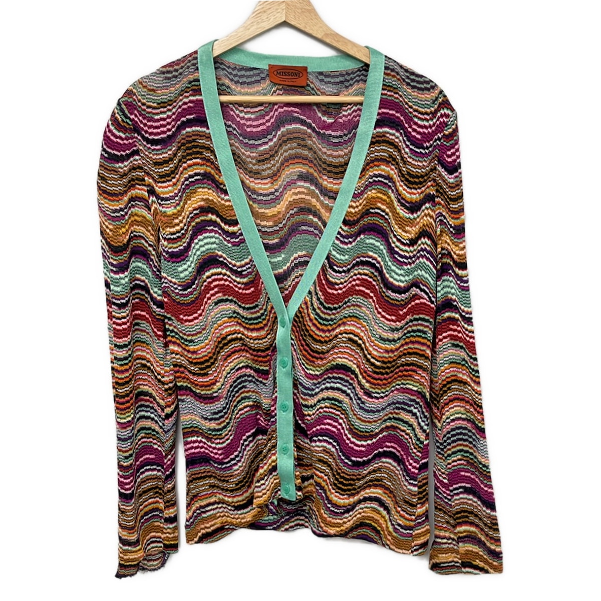 【中古】MISSONI(ミッソーニ) ジレー 長袖 ライトグリーン×パープル×マルチ