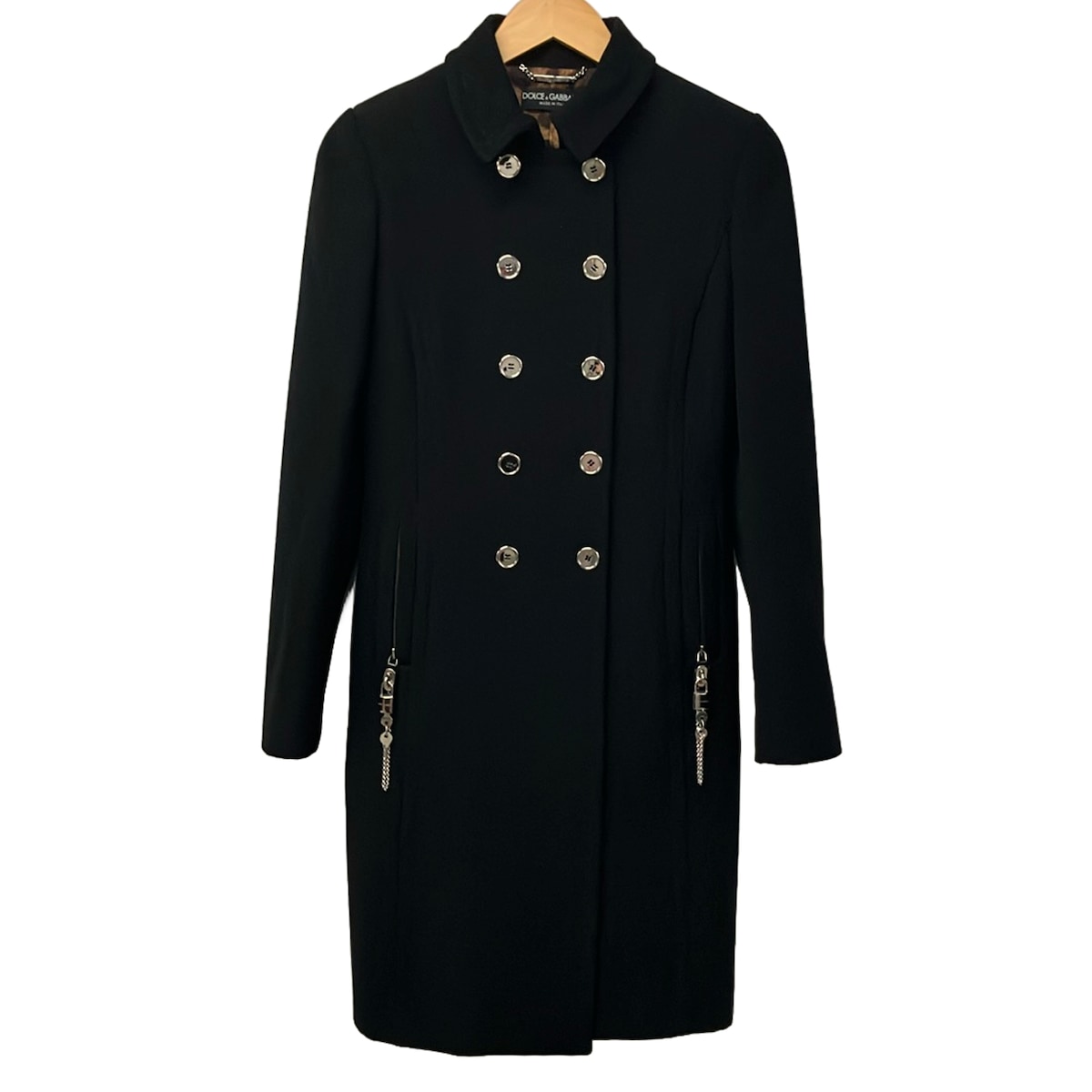 【中古】DOLCE\u0026GABBANA(ドルチェアンドガッバーナ) 厚地の外套 長袖/肩パッド/パドロック(南京錠)/冬 ダークネイビー