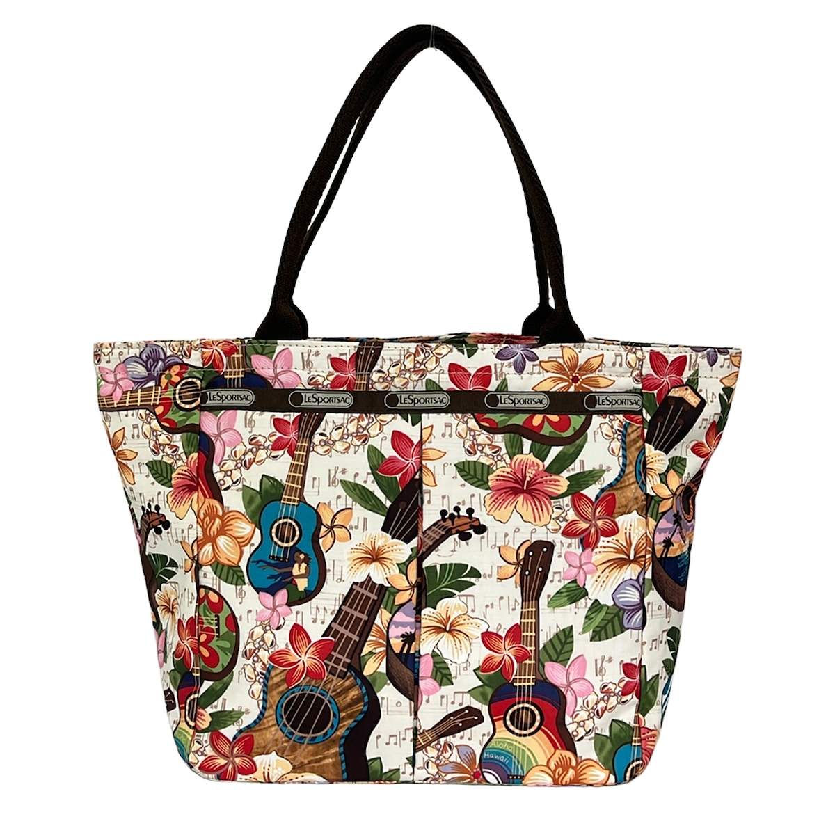【新着】【中古】LESPORTSAC(レスポートサック) ハンドバック 花柄/ギター 象牙色×赤いこと×マルチ
