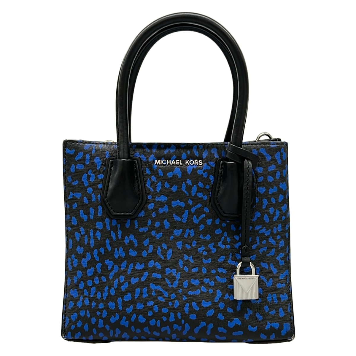 【新着】【中古】MICHAEL KORS(マイケル教科課程) マーサー 並み並み 飛脚屋 トートバッグ 豹柄 黒×青み なめし革